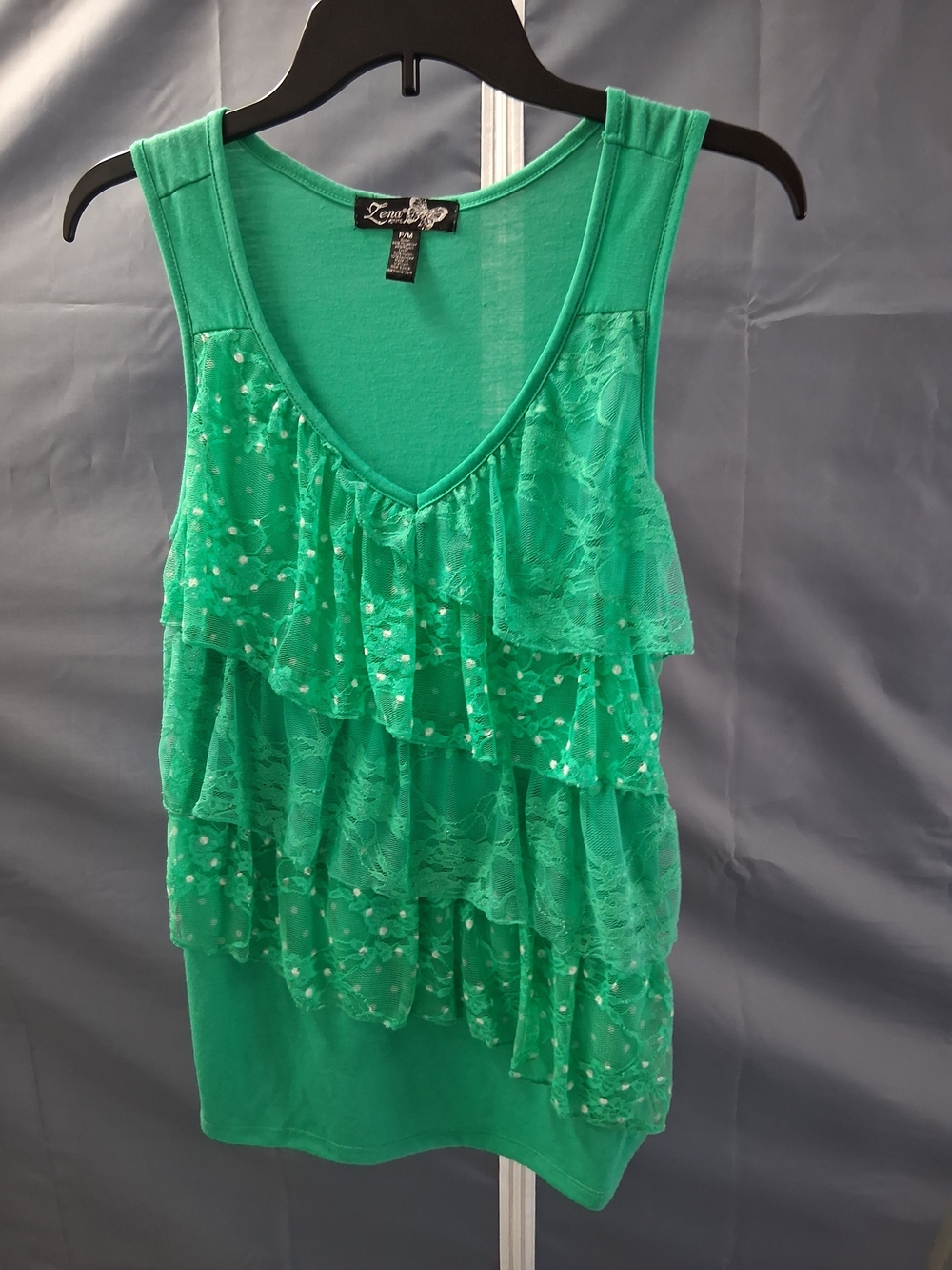 Lena Emerald Green Ruffle Lace Tank